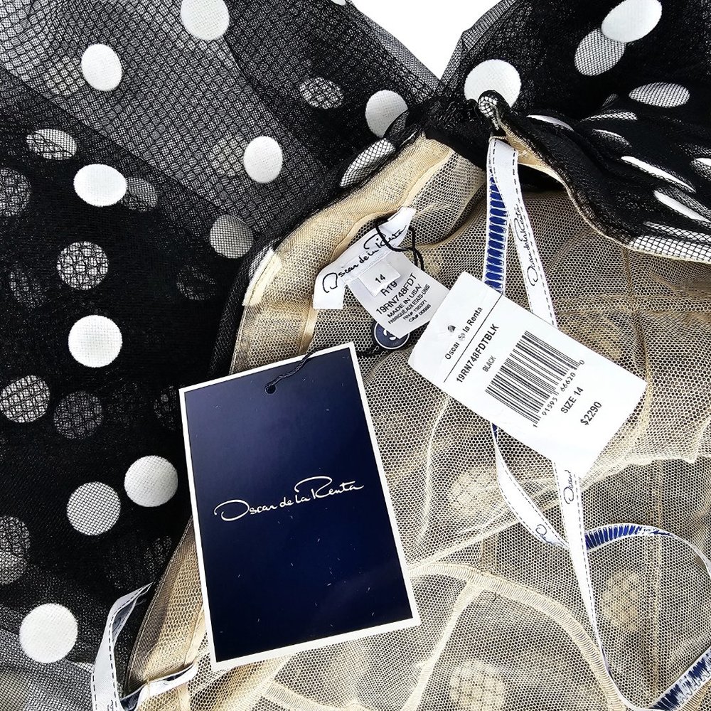 [Sold] OSCAR DE LA RENTA Polka-Dot Tulle Bustier Asymmetric Top | US 14 - Picture 7 of 9